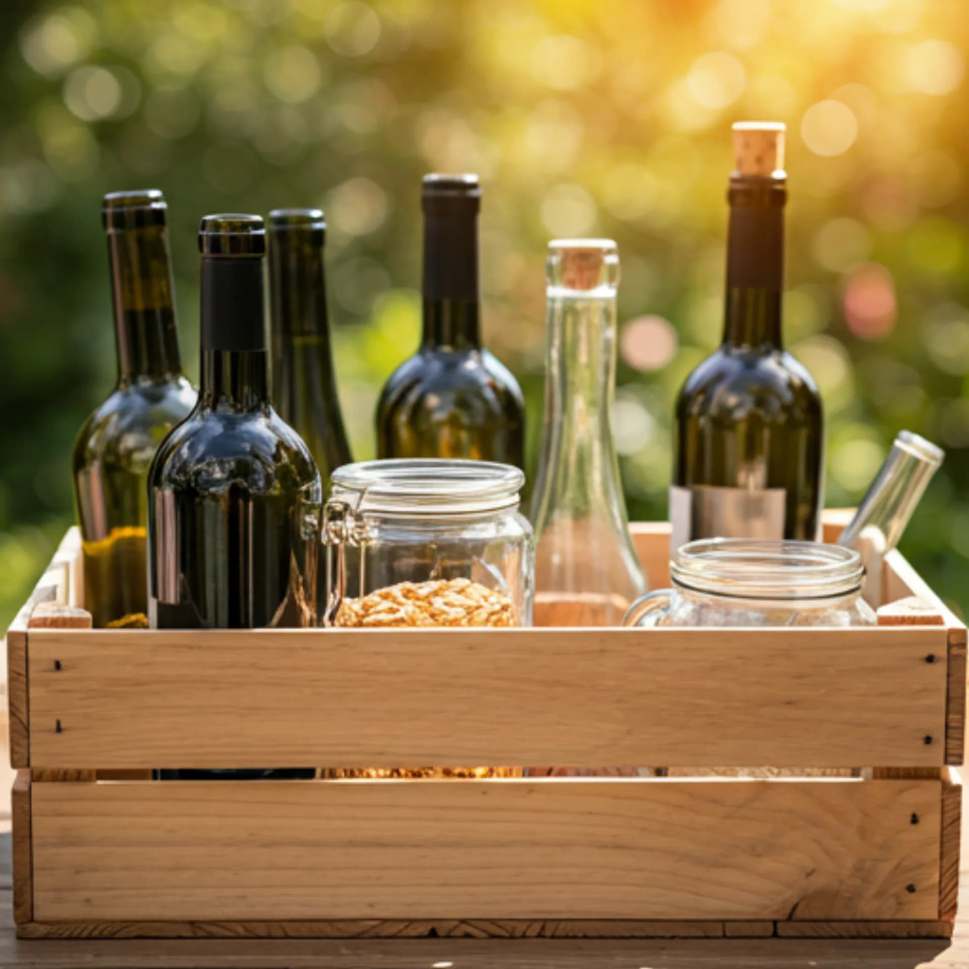Ramasse verre à domicile — bouteilles et bocaux en verre prêts pour la collecte en Gironde